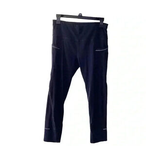 ATHLETA BLACK WOMEN LEGGINGS with phone pouch and back Zipper Size Medium